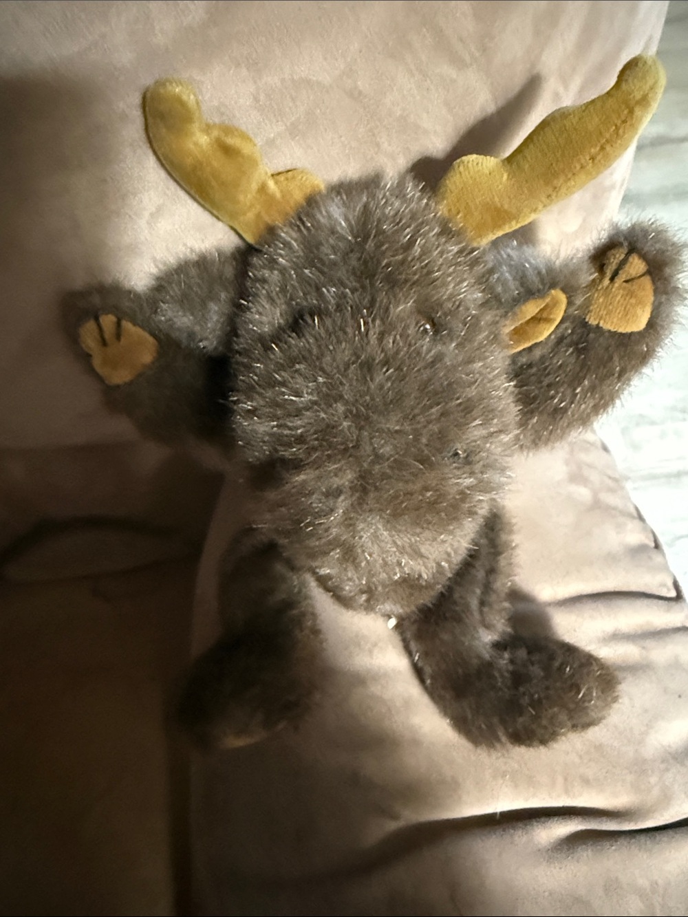 Plush Brown Moose Stuffed Animal - Soft Grey-Brown with Gold Antlers